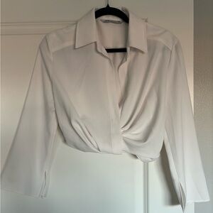 Zara White Flowy Structured Collar Shirt